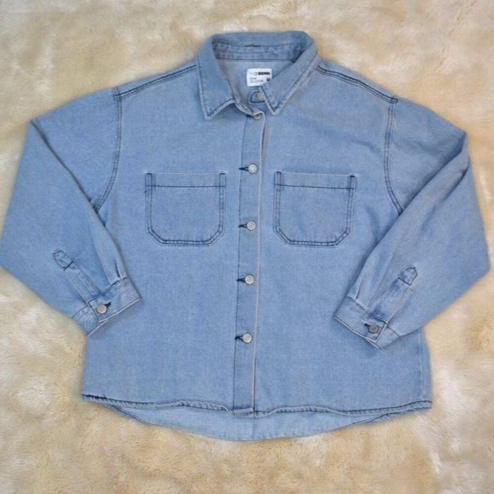 Cisono Denim Shacket Blue Jean Jacket Button-Up Oversized Shirt Women’s Size Med - Picture 12 of 12